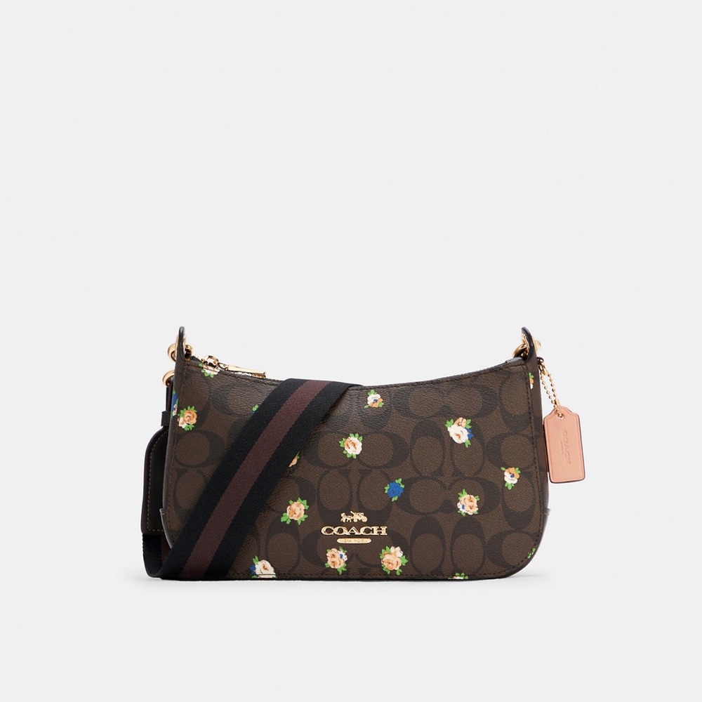 Coach Jes Baguette In Signature Canvas With Vintage Mini Rose Print